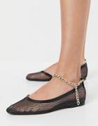 Asos Design Largo Mesh Ballet Flats With Gold Chain In Black