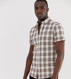 Asos Design Tall Slim Fit Plaid Check Shirt-beige