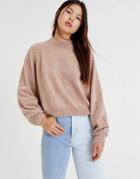 Pull & Bear Crew Neck Chenille Sweater In Camel-brown