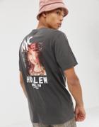 Asos Design Relaxed T-shirt With Harlem Brooklyn Print And Acid Ash - Black