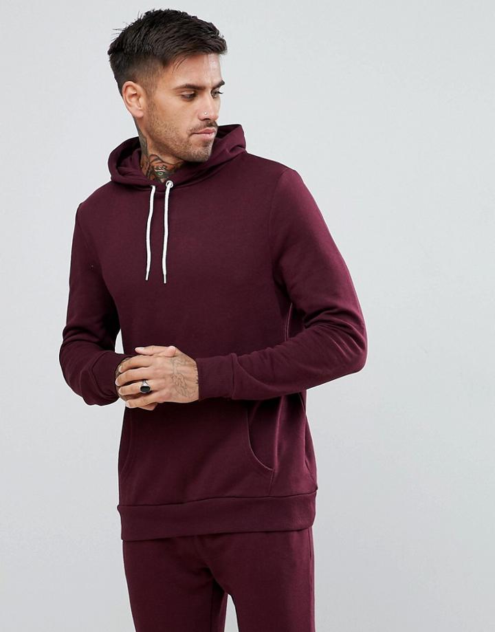 New Look Hoodie In Dark Burgundy - Red