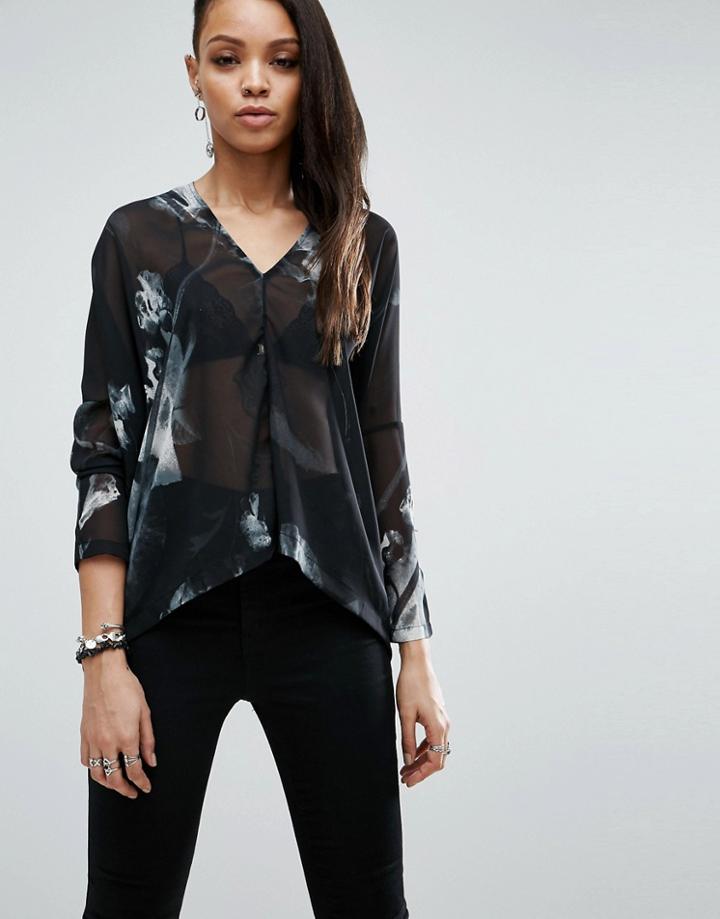 Religion Dip Hem Blouse - Black