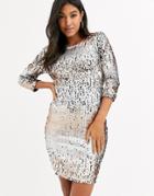 Little Mistress Ombre Sequin Midi Bodycon Dress-multi