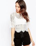 Daisy Street Lace Crop Top With Bralet - Cream