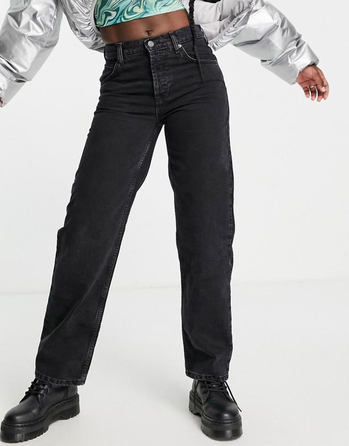 Asos Design Organic Cotton Blend Low Rise 'baggy' Boyfriend Jean In Washed Black