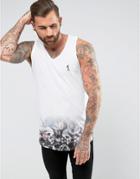 Religion Tank With Floral Skull Dip Dye Printed Hem - White