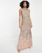 Maya Celestial All Over Embellished Maxi Dress In Gold-white