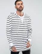 Asos Oversized Stripe Long Sleeve T-shirt With Lace Up Detail And Hood - White