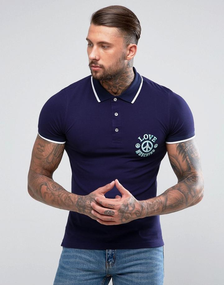 Love Moschino Polo With Peace Logo - Blue