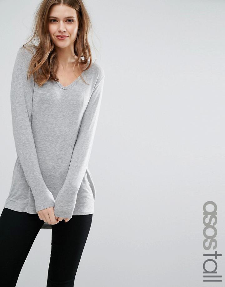 Asos Tall The New Forever T-shirt With Long Sleeves And Dip Back - Gra