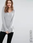 Asos Tall The New Forever T-shirt With Long Sleeves And Dip Back - Gra