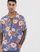 Asos Design Regular Fit Hawaiian Floral Shirt In Dusty Blue