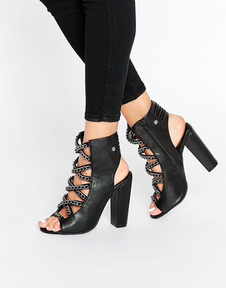 Missguided Chain Detail Peep Toe Block Heel - Black