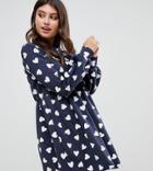 Rokoko Oversized Smock Sweat Dress In Heart Print - Navy