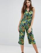 Oasis Tropical Print Cropped Jumpsuit - Multi