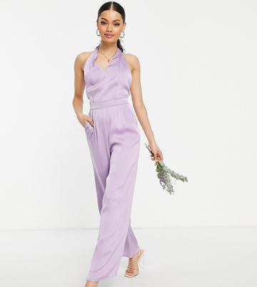 Vila Petite Bridesmaid Jumpsuit In Purple Satin