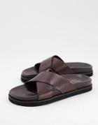 Walk London Tommy Cross Over Sandals In Brown Leather