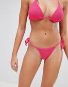 Asos Design Mix And Match Crinkle Tie Side Brazilian Bikini Bottom-pink