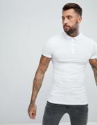Asos Design Longline Muscle Polo In Jersey In White - White