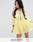 Asos Petite Cold Shoulder Lace Front Beach Cover Up - Yellow