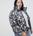 Brave Soul Plus Tash Oversize Puffer Coat In Camo - Multi