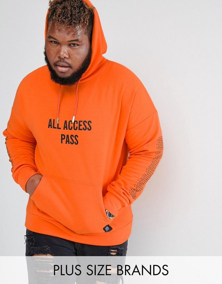 Sixth June Plus Oversized Hoodie In Orange With Tour Print - Orange