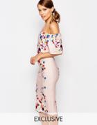 True Violet Ruffle Bandeau Pencil Dress In Print - Multi Floral