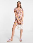 Influence Short Sleeve Mini Dress In Multi Floral