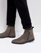Asos Chelsea Boots In Gray Leather With Distressed Sole - Gray