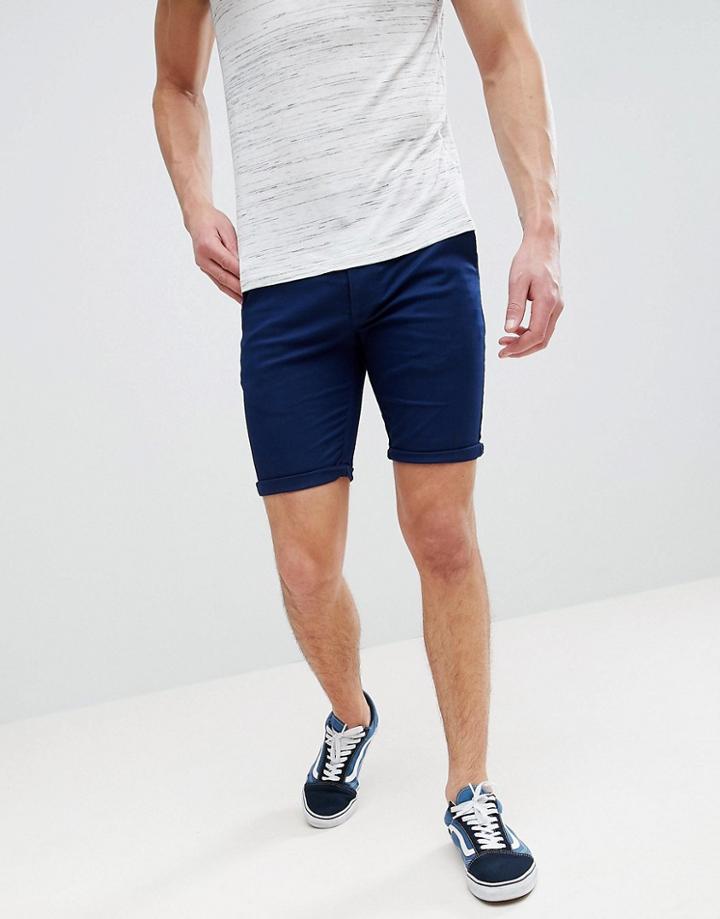 Asos Design Super Skinny Chino Shorts In Dark Navy - Navy
