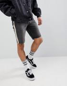 Asos Design Denim Shorts In Skinny Washed Black With Side Stripe - Black