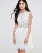 Traffic People Skater Dress With Polka Dot Mesh Top And Mesh Skirt - B