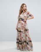 Traffic People Short Sleeve Printed Chiffon Floral Bloom Maxi Dress - Multi