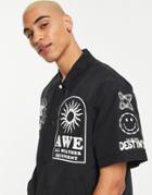 Topman Short Sleeve Coach Jacket With Graphics In Black
