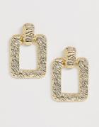 Asos Design Earrings In Square Design With Hammered Effect In Gold - Gold