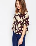 Brave Soul Floral Boxy Top - Burgandy