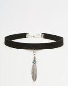 Asos Western Feather Choker Necklace - Black