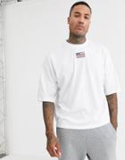 Asos Design Oversized Heavyweight T-shirt With Flag Chest Embroidery-white