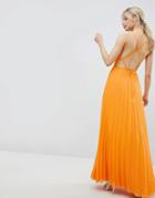Asos Design Cami Pleated Maxi Dress With Strappy Back - Orange