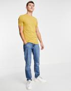 Asos Design Muscle Fit T-shirt With Crew Neck In Mustard-copper