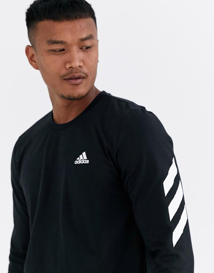 Adidas Performance Basketball 3 Stripe Long Sleeve Top In Black - Black