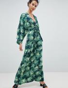Qed London Printed Maxi Dress With Kimono Sleeves - Navy
