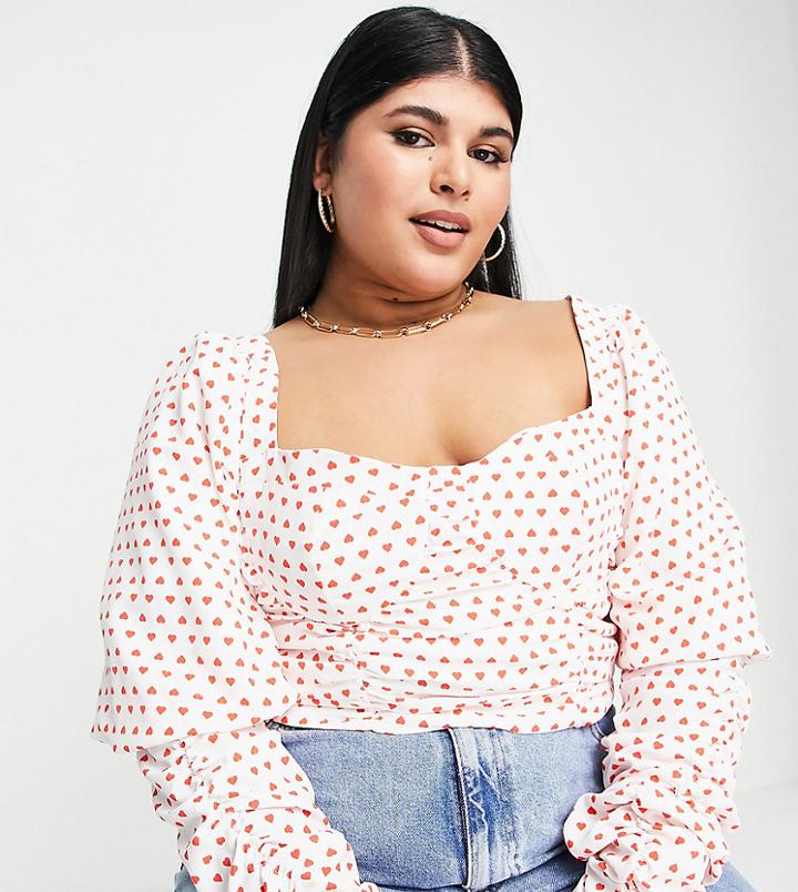 Collective The Label Curve Exclusive Bow Back Crop Top In Ditsy Heart Print-white