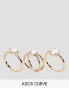 Asos Curve Pack Of 3 Fine Faux Opal Stone Rings - Gold