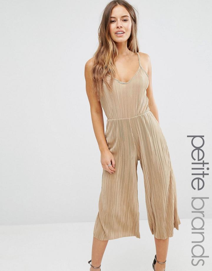 Missguided Petite Exclusive Pleated Culotte Jumpsuit - Beige