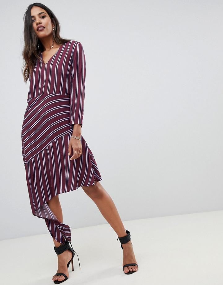 Y.a.s Stripe Midi Dress With Asymmetric Hem-multi