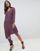Y.a.s Stripe Midi Dress With Asymmetric Hem-multi