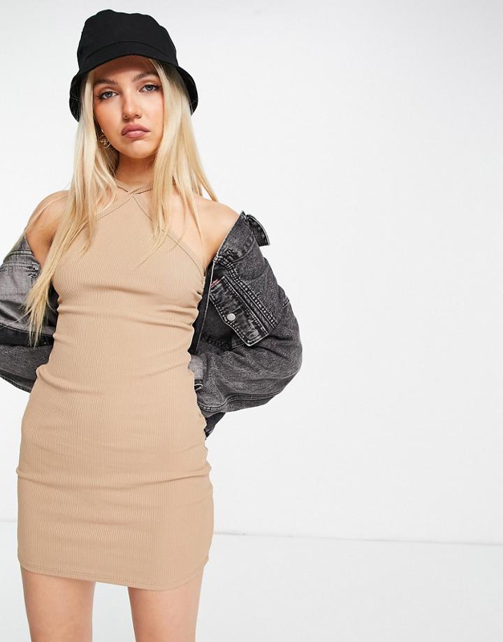 Pull & Bear Halterneck Dress In Brown