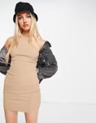 Pull & Bear Halterneck Dress In Brown