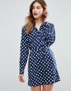 Vila Shirt Dress In Polka Dot Print - Navy